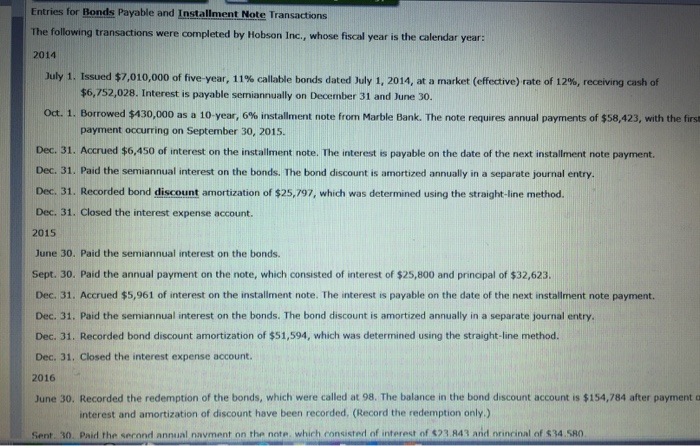 Solved For Bonds Payable And Installment Note Transactions | Chegg.com
