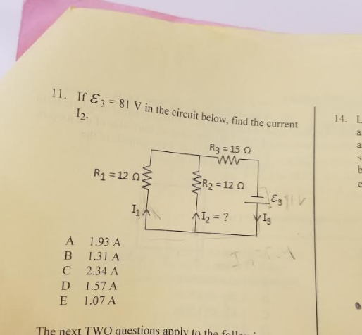 Solved If E3 = 81V im the circut below, find the current in | Chegg.com