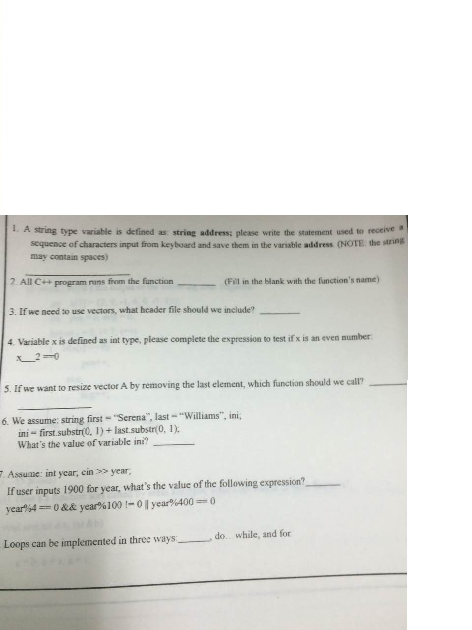 Solved 1. A string type variable is defined as string | Chegg.com