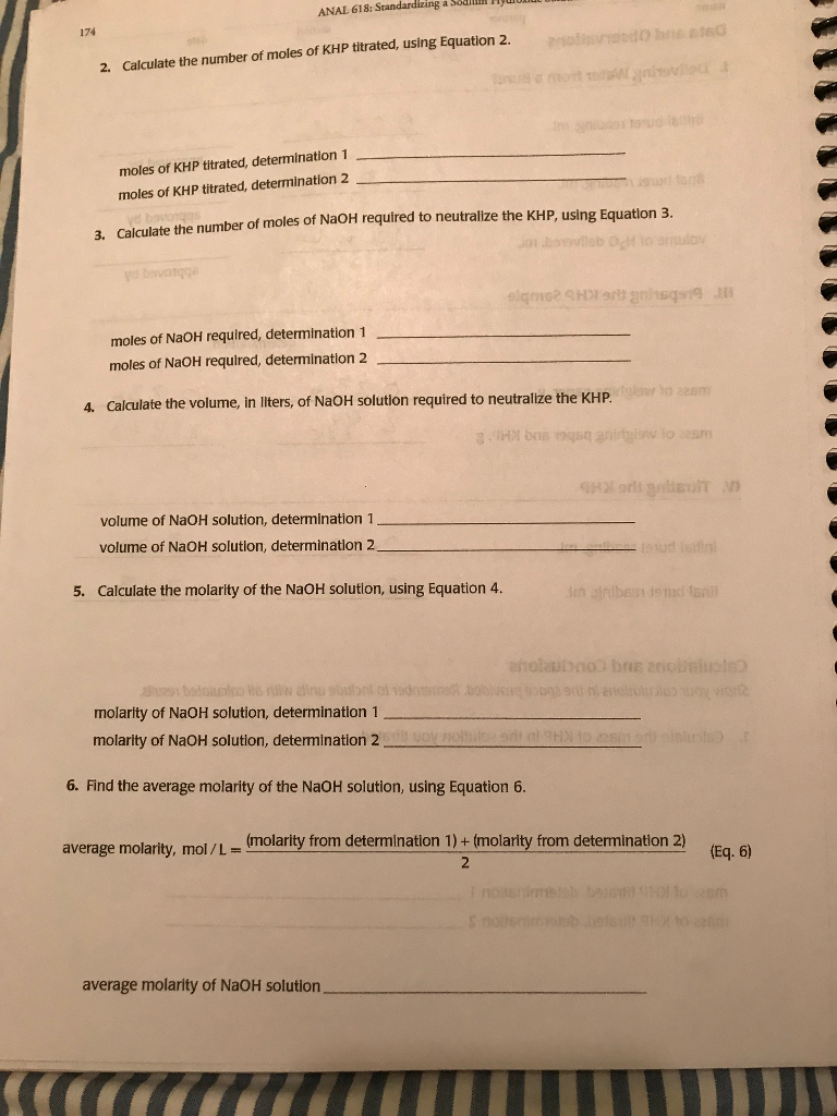Solved 173 18 Standardizing a Sodium Hydroxide Solution