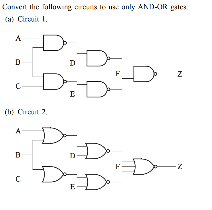 Solved Convert the following circuits to use only AND-OR | Chegg.com