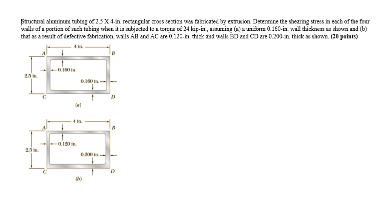 Solved tructural aluminum tubing of 2.5 X4-in. rectangular | Chegg.com