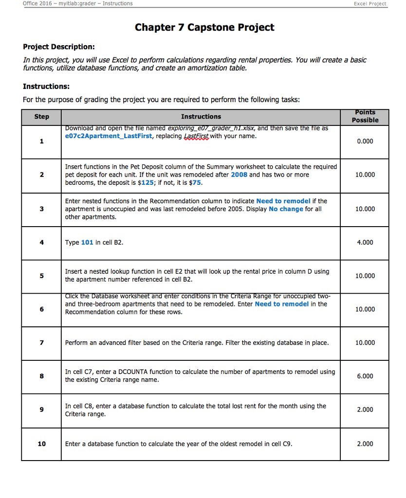 math lookup exam Instructions 2016 Grader Excel  myitlab: Office Solved: Pr