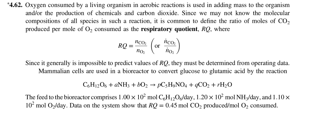 Solved 4.62. Oxygen consumed by a living organism in aerobic | Chegg.com