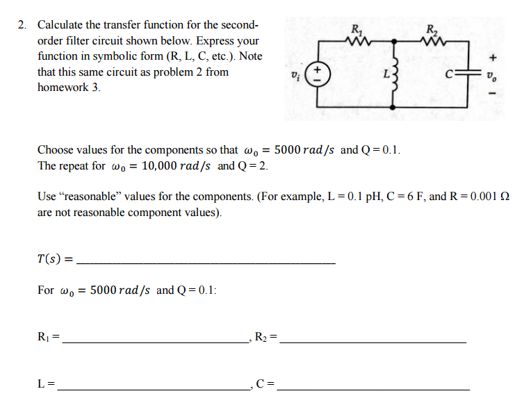 Solved Calculate the transfer function for the secondorder