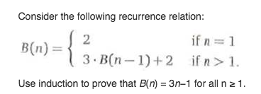 Solved Consider The Following Recurrence Relation: B(n)= | Chegg.com