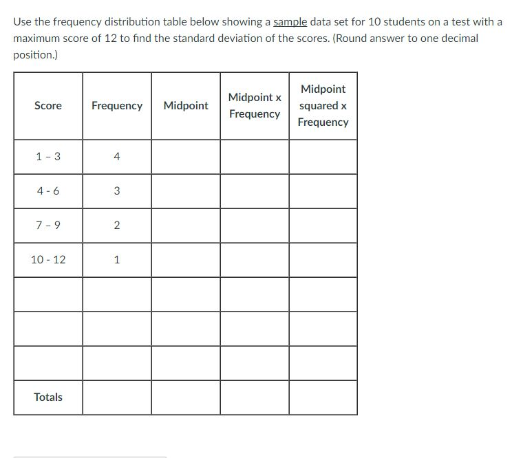 Solved Use the frequency distribution table below showing a