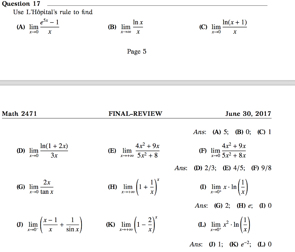 solved-use-l-hopital-s-rule-to-find-lim-x-rightarrow-0-e-5x-chegg