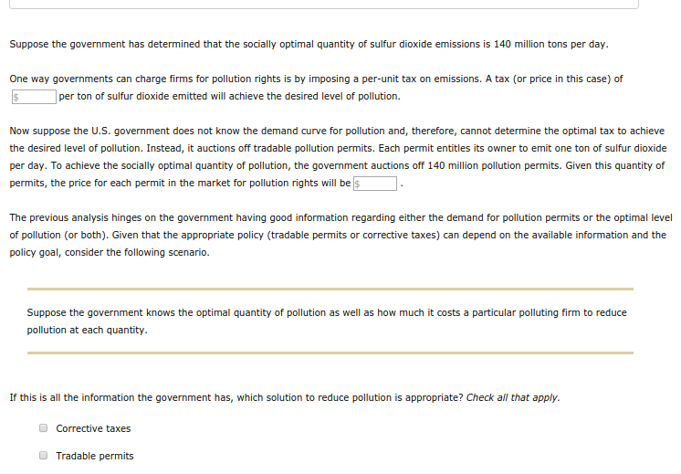 Solved 7. Correcting for negative externalities Taxes versus | Chegg.com