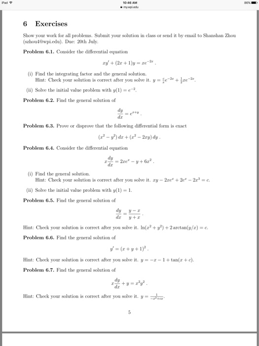 Solved Consider the differential equation xy' + (2x + 1) y = | Chegg.com