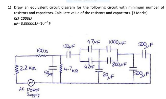 Solved 1) Draw an equivalent circuit diagram for the | Chegg.com