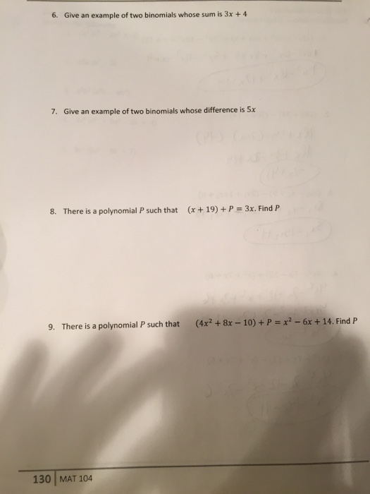 Solved Give An Example Of Two Binomials Whose Sum Is 3x 4 5982