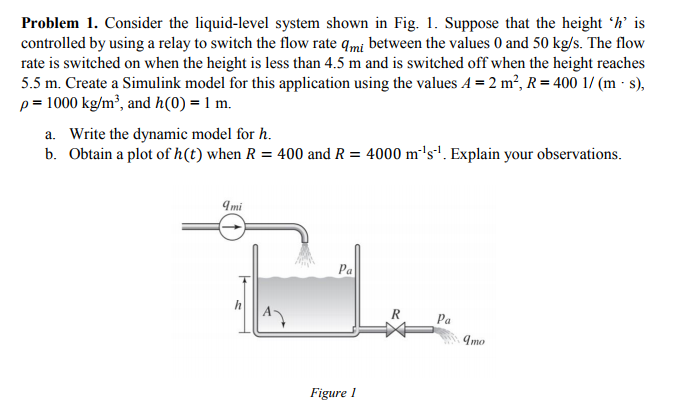 Solved Problem 1. Consider the liquid-level system shown in | Chegg.com