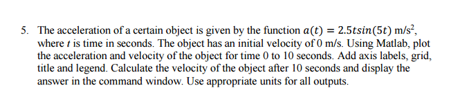 Solved The acceleration of a certain object is given by the | Chegg.com