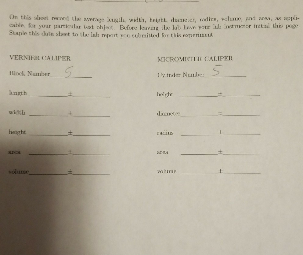 Solved On this sheet record the average length, width, | Chegg.com