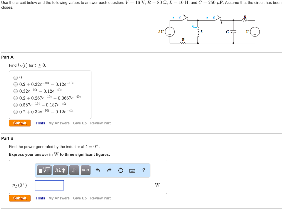 Solved Use the circuit below and the following values to | Chegg.com