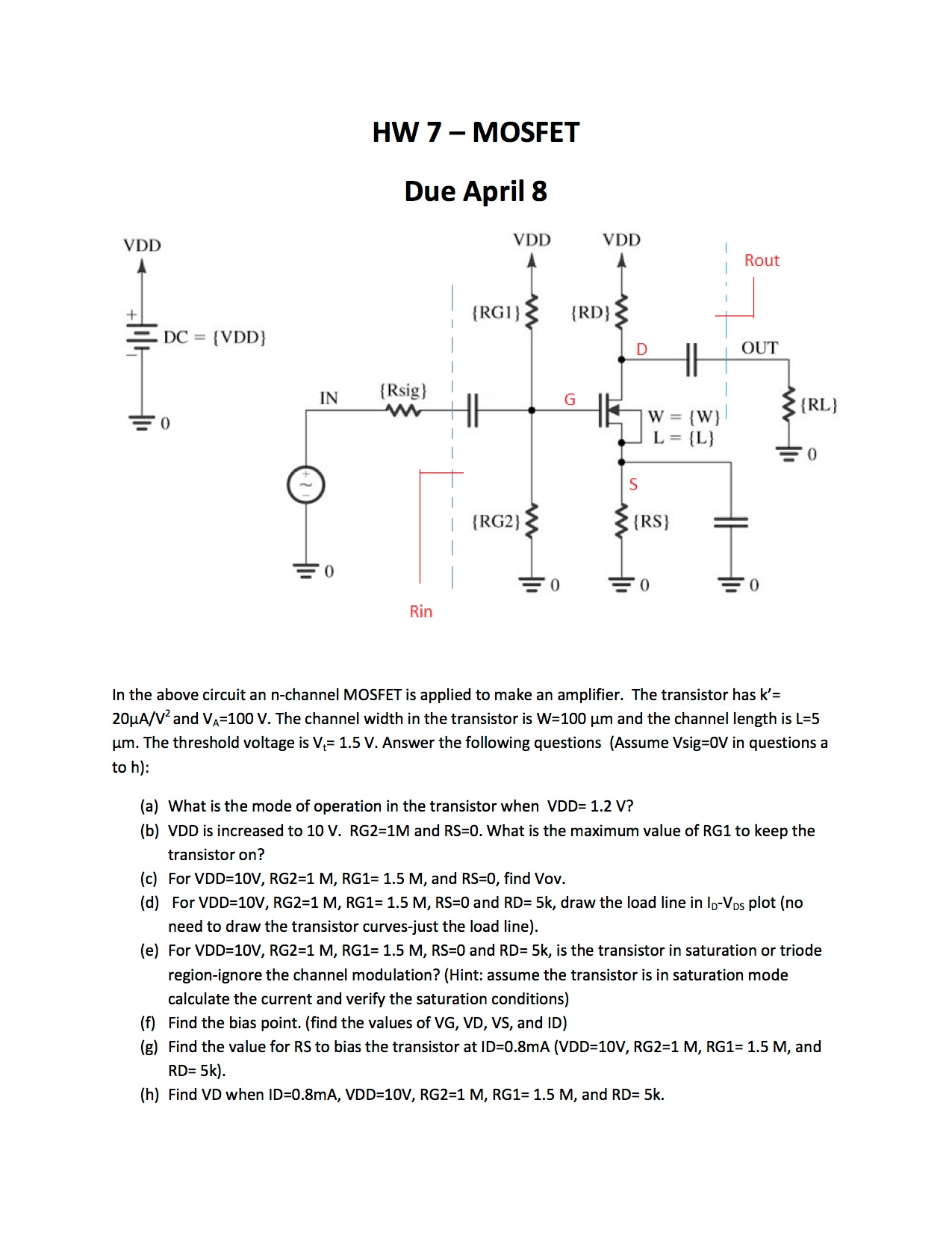 MOSFET Amplifier (i) Draw the small signal