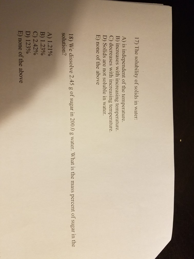 Solved 17) The solubility of solids in water A) is