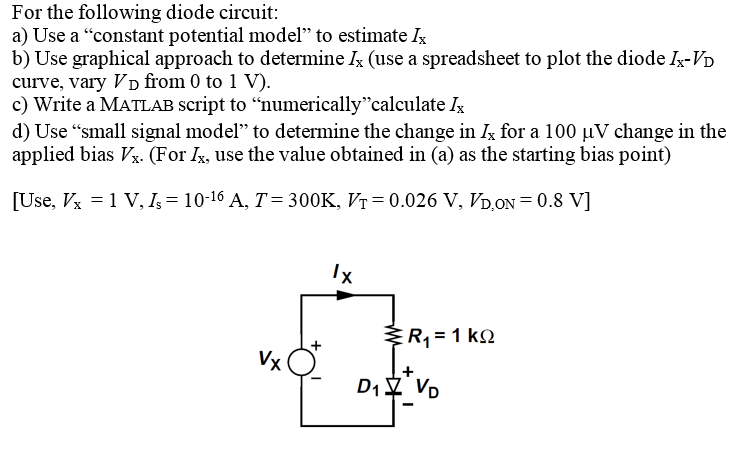 Solved For the following diode circuit: a) Use a 