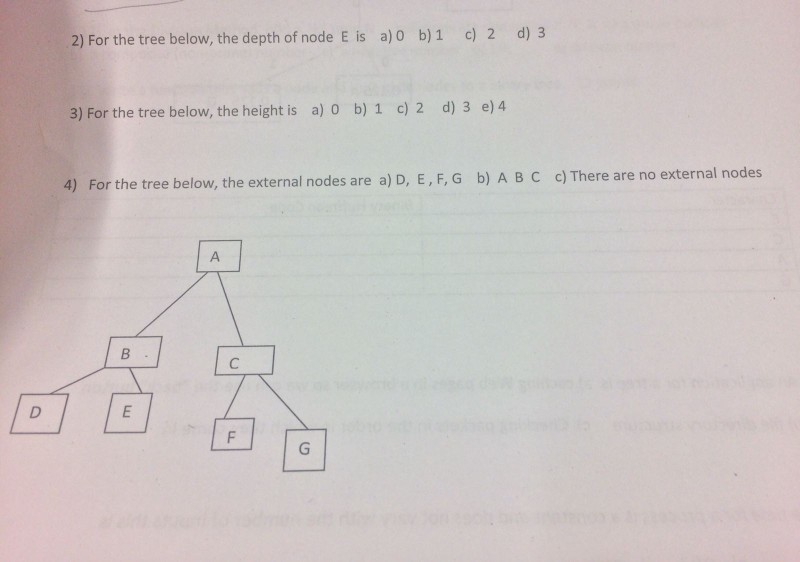 Solved 2) For the tree below, the depth of node E is a)0 b)1 | Chegg.com