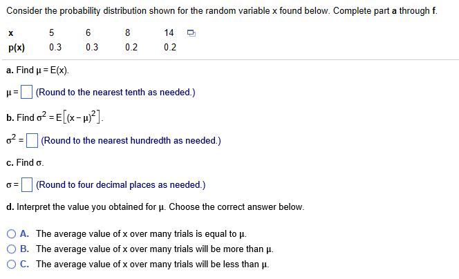 Solved Consider the probability distribution shown for the | Chegg.com