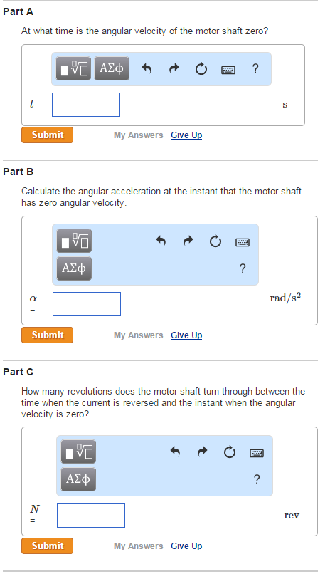 Solved At t=0 the current to a dc electric motor is | Chegg.com
