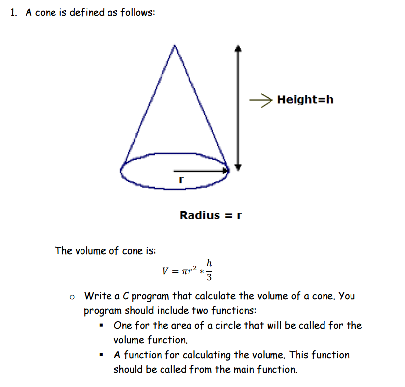 Solved A cone is defined as follows: The volume of cone is: | Chegg.com