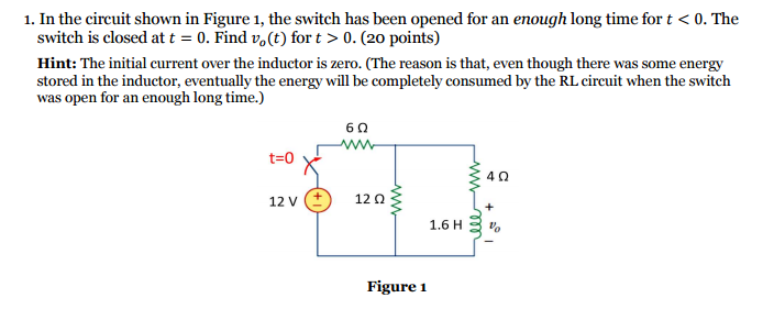 Solved In the circuit shown in Figure 1, the switch has been | Chegg.com