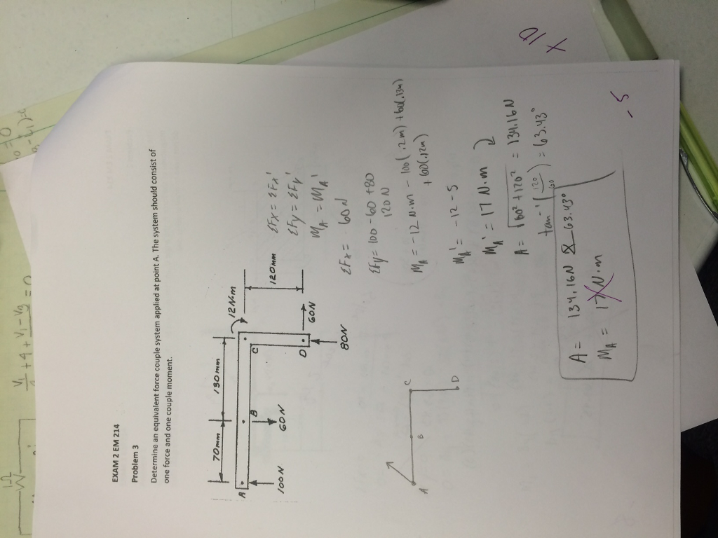 Solved Determine an equivalent force couple system applied | Chegg.com