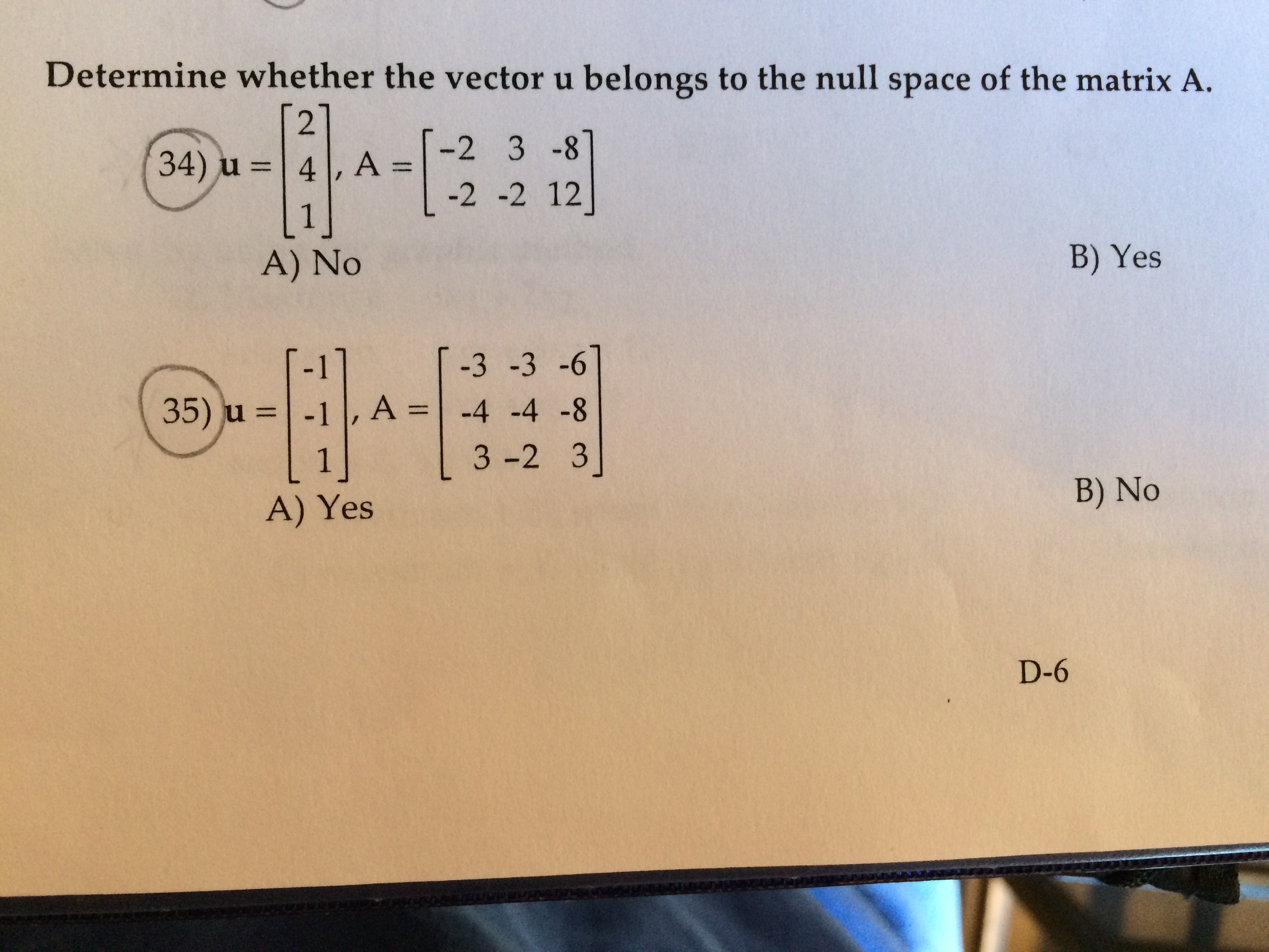 Solved Determine whether the vector u belongs to the null Chegg