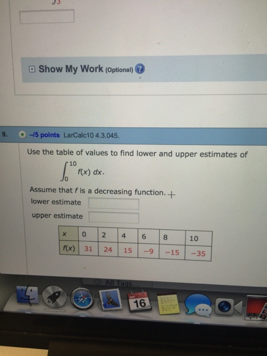 Solved Use the table of values to find lower and upper