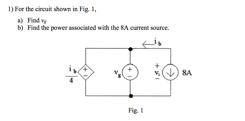 Solved For the circuit shown in Fig. 1, a) Find v_g b) Find | Chegg.com