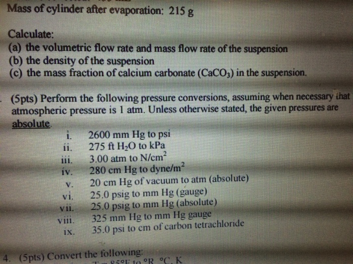 Solved Mass Of Cylinder After Evaporation 215 G Calculate Chegg