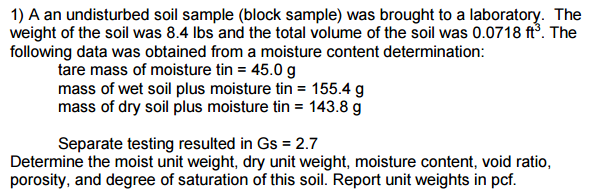density of undisturbed soil sample density of undisturbed soil sample