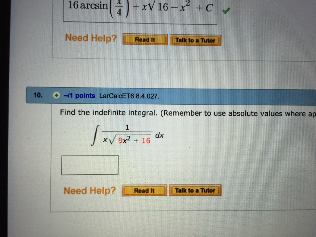 Solved 16 Arcsin rV 16 x2 C 4 Need Help Read I Talk Chegg