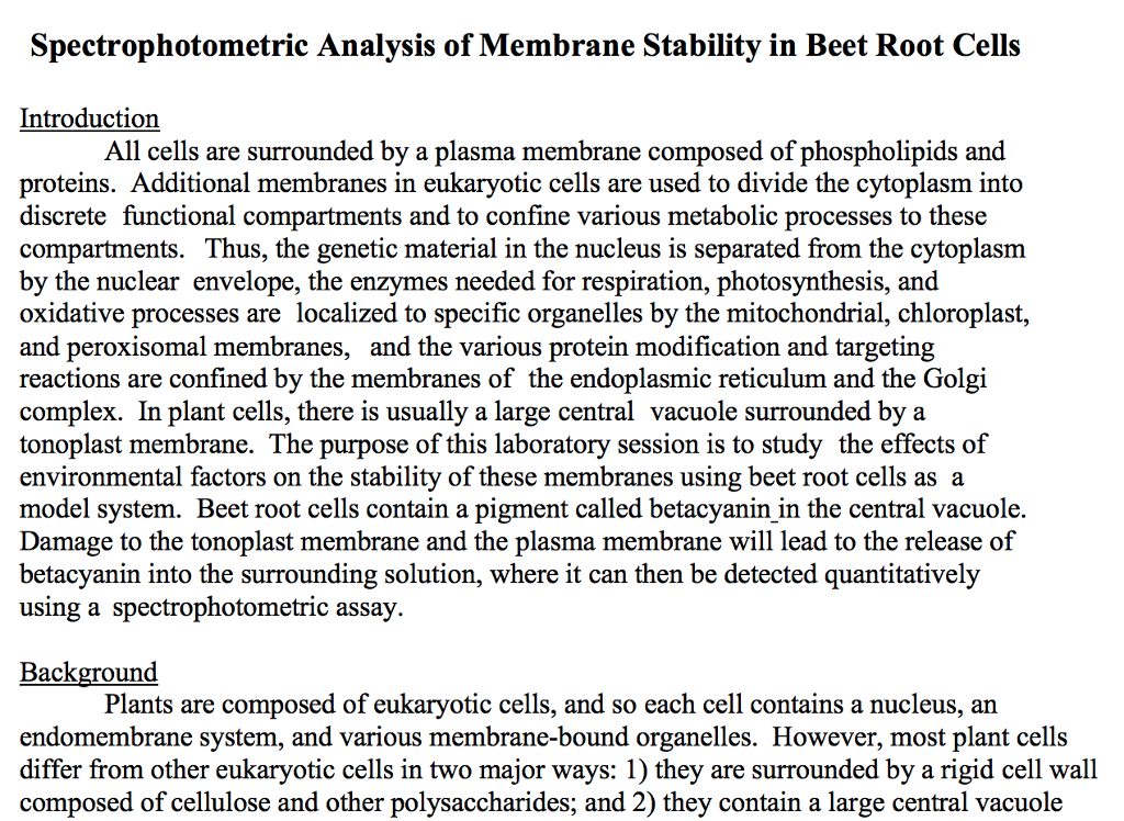 Solved Spectrophotometric Analysis of Membrane Stability in | Chegg.com