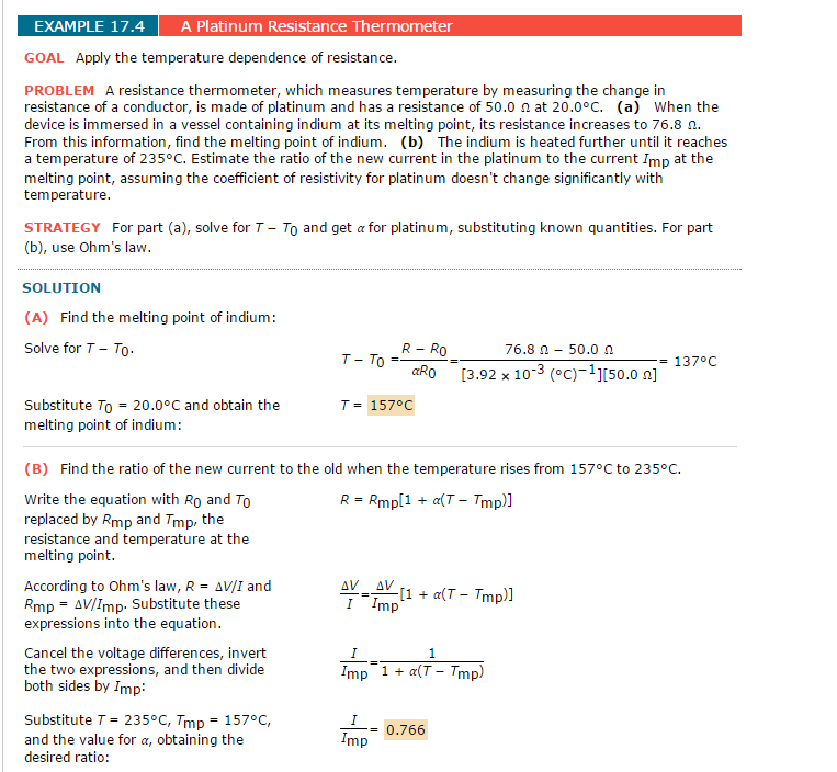 Solved EXAMPLE 17.4 A Platinum Resistance Thermometer GOAL | Chegg.com