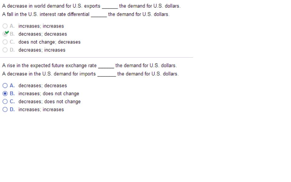 Solved A decrease in world demand for U.S. exports A fall in | Chegg.com