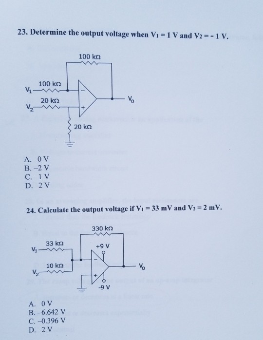 Solved 23. Determine the output voltage when Vi 1 V and | Chegg.com