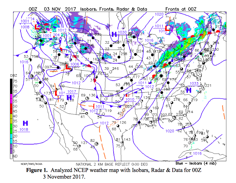 Solved O0Z 03 NOV 2017 Isobars. Fronts. Radar & Data Fronts | Chegg.com