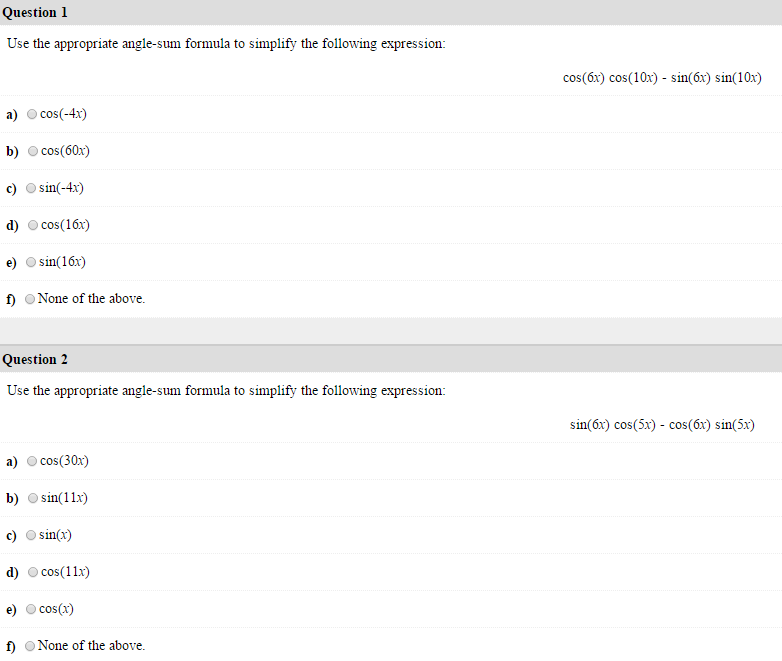 Solved Use the appropriate anglesum formula to simplify the