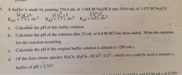 A buffer is made by pouring 250.0 mL of 1.688 M | Chegg.com