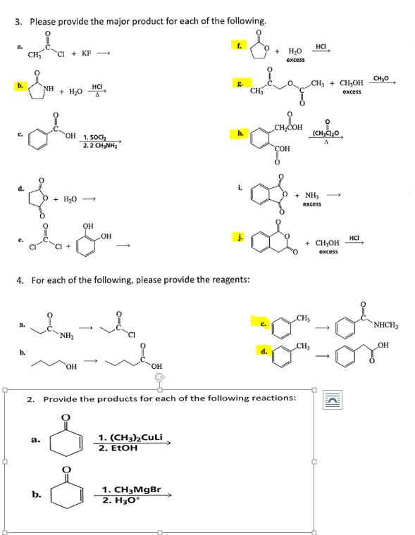 Solved 3. Please Provide The Major Product For Each Of The 