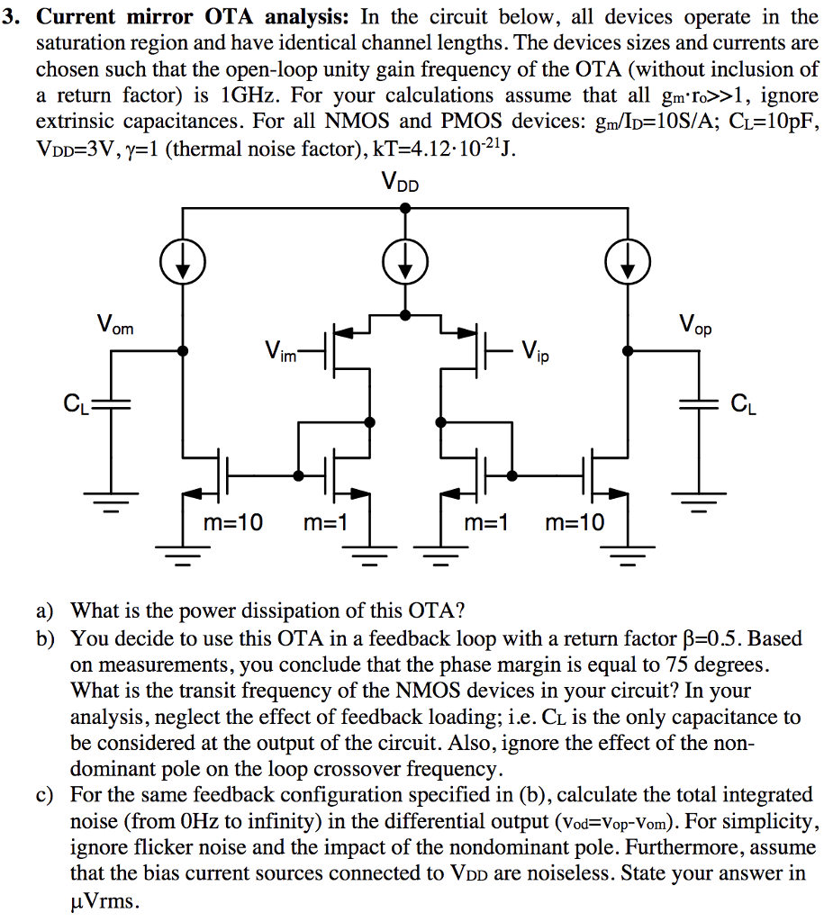 3. Current mirror OTA analysis In the circuit below,