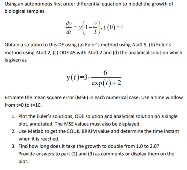 Solved Using an autonomous first order differential equation | Chegg.com