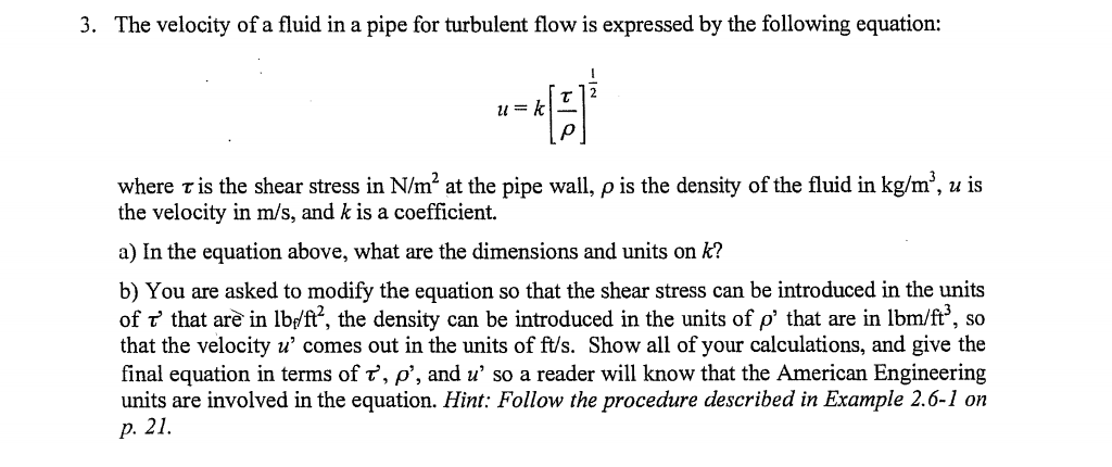 Solved The velocity of a fluid in a pipe for turbulent flow | Chegg.com