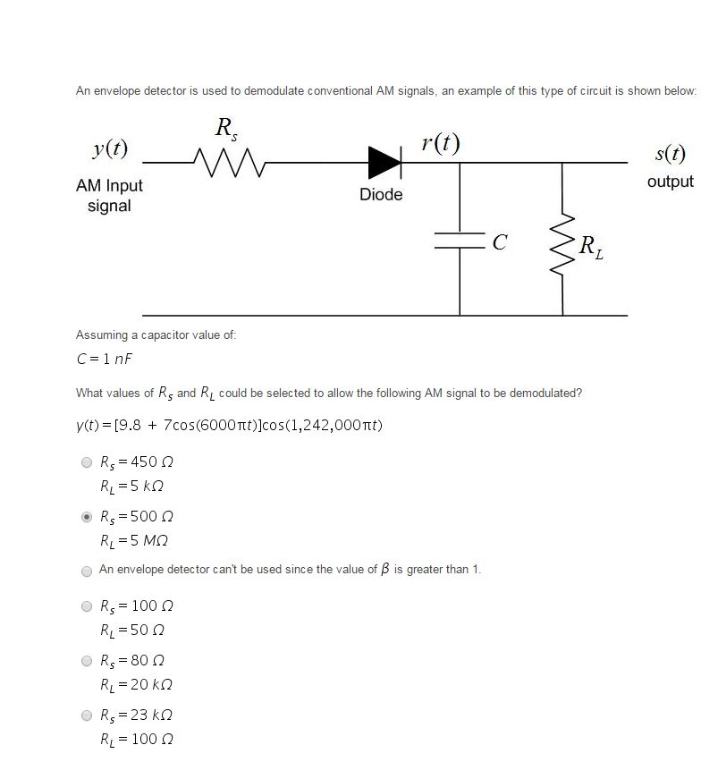 Solved An Envelope Detector Is Used To Demodulate | Chegg.com