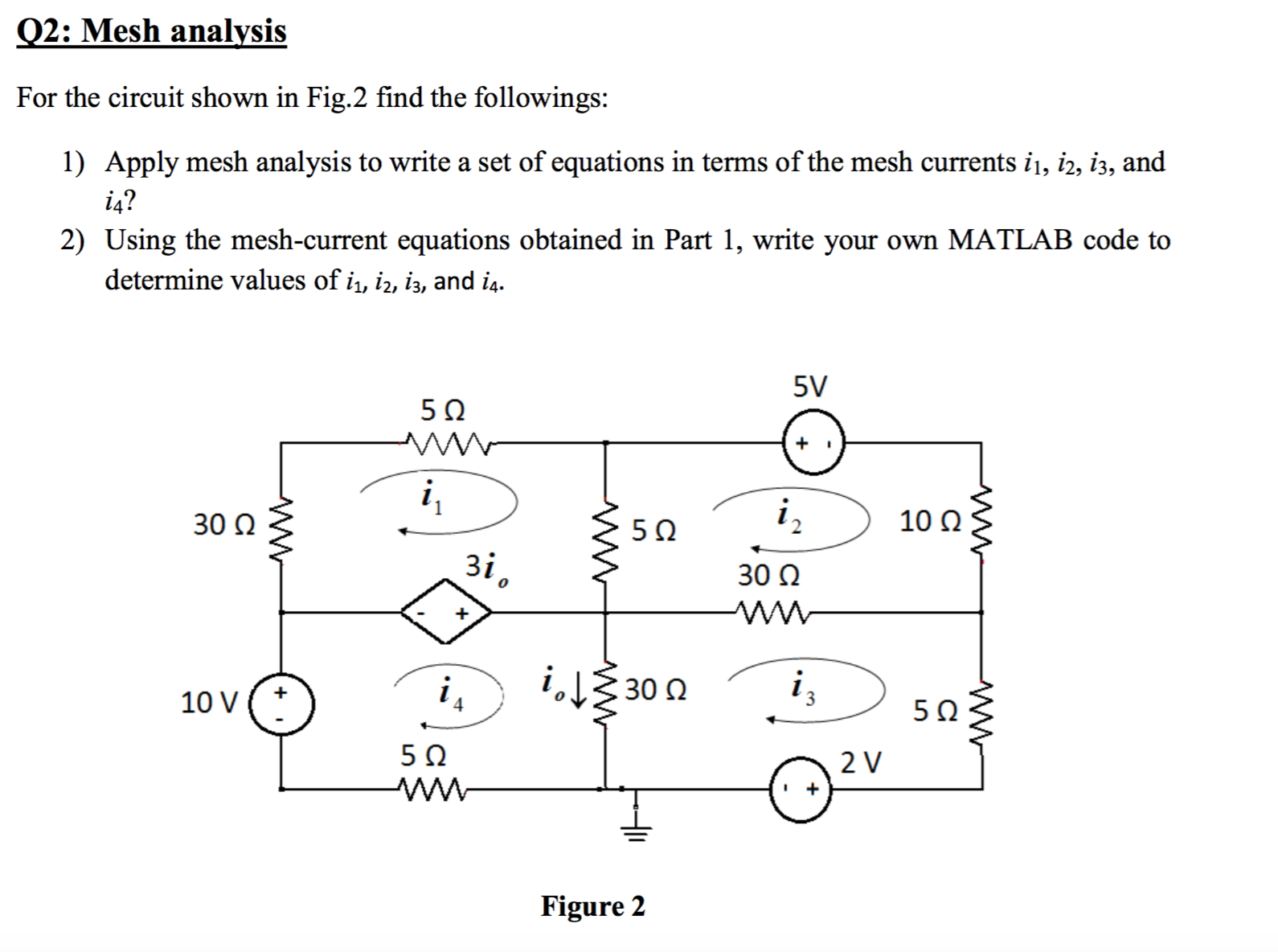 Solved Q2: Mesh Analysis For The Circuit Shown In Fig.2 Find | Chegg.com