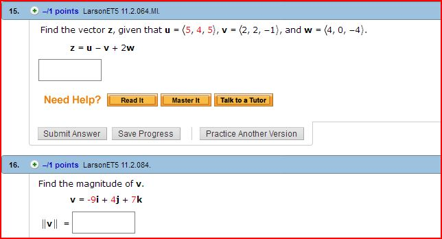 Solved Find The Vector Z Given That U 5 4 5 V 2 0363