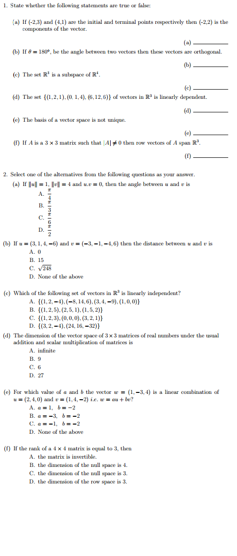 Solved State whether the following statements are true or | Chegg.com